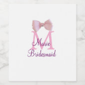 Roze boog monogram bruidsmeisje moderne girly rust wijn etiket (Enkel label)