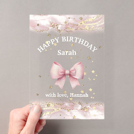 roze boog ontwerp Happy Birthday kaart Acryl Uitnodigingen