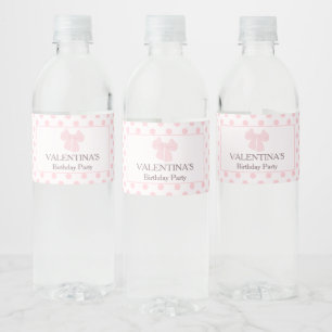 Roze boog polka dot verjaardagsfeestje waterfles etiket
