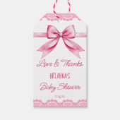 Roze boog retro kant baby shower dank u gunst cadeaulabel (Voorkant)