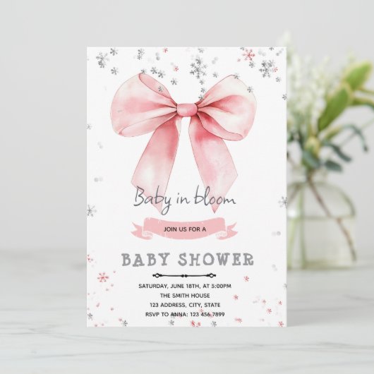 Roze boog winter thema uitnodiging (Staand voorkant)