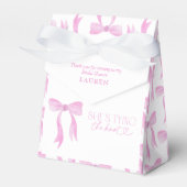 Roze boog Ze bindt de knoop Vrijgezellenfeest Bedankdoosjes (Voorkant Zijde)