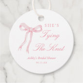 Roze boog Ze bindt de knoop Vrijgezellenfeest Bedankjes Labels (Voorkant)