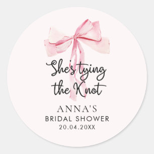 Roze boog Ze Tying The Knot Vrijgezellenfeest Ronde Sticker