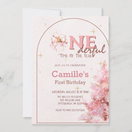 Roze boom Kerstmis Uitnodiging (Voorkant)