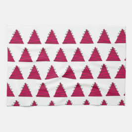 Roze boom met groene kerst keukenhanddoek