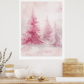 Roze Boom Muur Kunst – Elegante Bloemrijke Huis De Poster