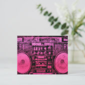 roze boombox briefkaart (Staand voorkant)