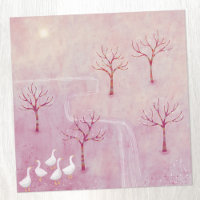 Roze boomgaard met ganzenlandschap schilderij Kaar