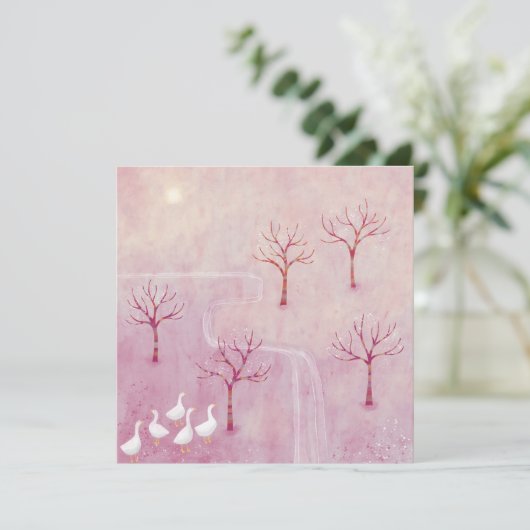 Roze boomgaard met ganzenlandschap schilderij Kaar (Staand voorkant)