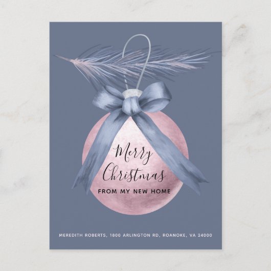 Roze boomstructuur Ornament Dusty Blue Holiday Mov Aankondigingskaart (Voorkant)