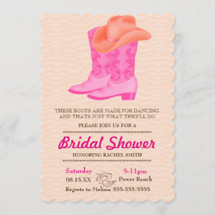 Roze boot Cowgirl Country Bridal Shower Uitnodigin Kaart