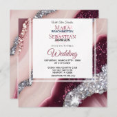 *~* ROZE BORDEAUX Agaat RSVP QR AR66 Bruiloft Kaart (Voorkant / Achterkant)