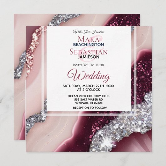 *~* ROZE BORDEAUX Agaat RSVP QR AR66 Bruiloft Kaart (Voorkant / Achterkant)