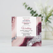 *~* ROZE BORDEAUX Agaat RSVP QR AR66 Bruiloft Kaart (Staand voorkant)