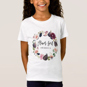 Roze, bordeaux en vijgen bloemenbloem meisje t-shirt