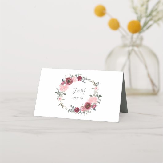 Roze bordeaux grijs bloemenbruiloft Waterverf (Achterkant)