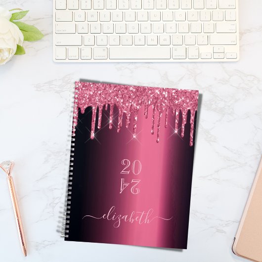 Roze bordeauxrode glitterdruppels 2026 planner