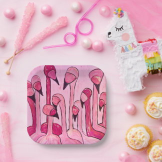 Roze Borden van Flamingo Party Papieren Bordje