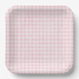 Roze Borden van Gingham Paper Papieren Bordje