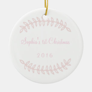 Roze Border Baby's First Kerstversiering Keramisch Ornament