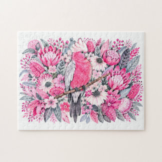 Roze Borst Kaketoe Roze Protea Aquarel Legpuzzel