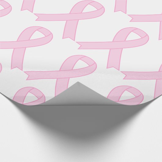 Roze borstkankerwaarschuwing lint cadeaupapier (Hoek)