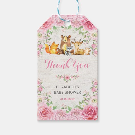  roze bos bos meisje Baby shower gunst Cadeaulabel (Voorkant)