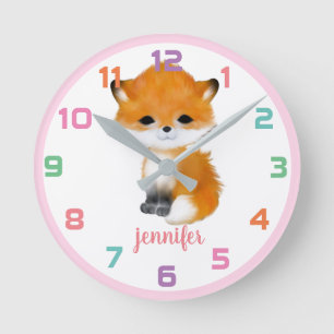 Roze bos Fox kleurrijke Kinder wandklok Ronde Klok