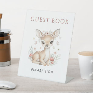 Roze bos hert meisje baby shower gast boek reclamebord met voetstuk
