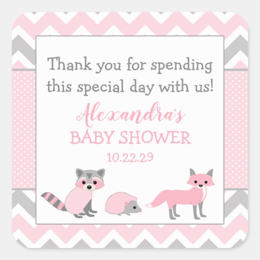 Roze bosdier baby shower gunst sticker (Voorkant)