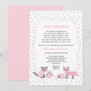 Roze bosdieren baby bestrooi uitnodiging