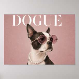 Roze Boston Terrier-hond Covergirl A4 Poster