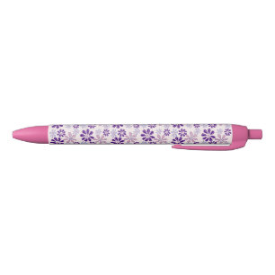 roze botanisch bloempatroon zwarte inkt pen