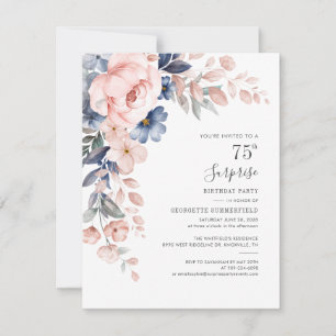 Roze botanische 75e verjaardag Floral Bloom Kaart