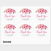 Roze Botanische Bloemen Bruiloft Dank u Ronde Sticker (Vel)