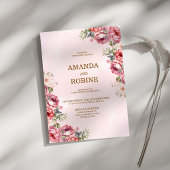 Roze Botanische Bloemen Huwelijksuitnodiging Kaart