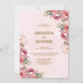 Roze Botanische Bloemen Huwelijksuitnodiging Kaart (Voorkant)