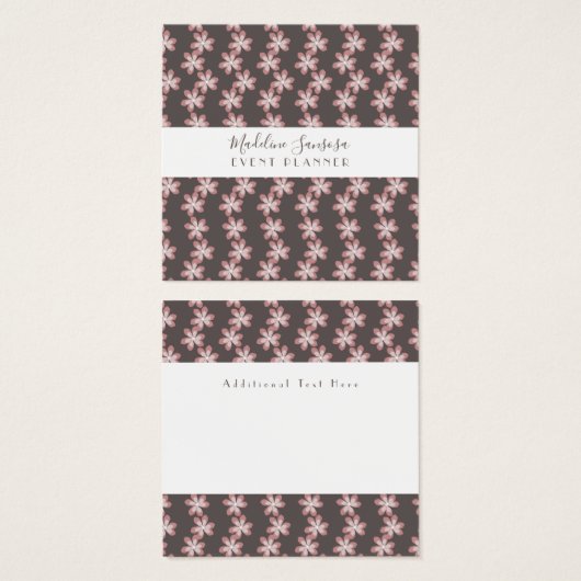 Roze botanische Floral Brown Event Designer Vierkante Visitekaartjes (Voorkant /achterkant)