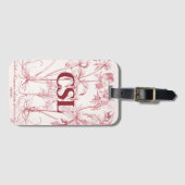 Roze  Botanische Kunst Monogram Bagagelabel (Voorkant (horizontaal))