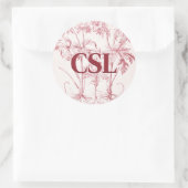 Roze Botanische Kunst Monogram Ronde Sticker (Tas)