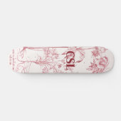 Roze  Botanische Kunst Monogram Skateboard (Horizontaal)
