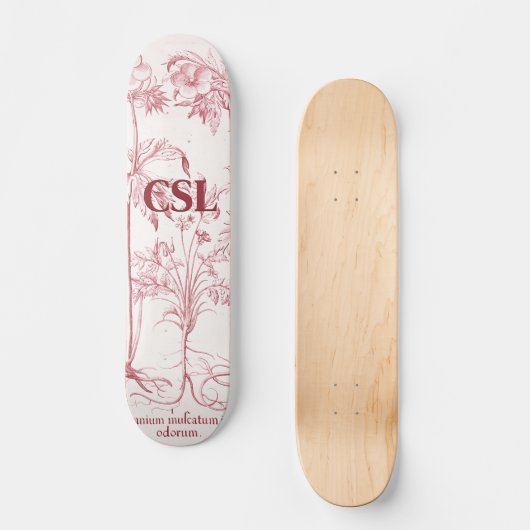 Roze  Botanische Kunst Monogram Skateboard (Voorkant)