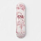 Roze  Botanische Kunst Monogram Skateboard (Voorkant)