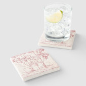 Roze Botanische Kunst Stenen Onderzetter (Zijkant)