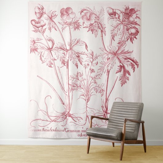 Roze  Botanische Kunst Wandkleed (In situ)