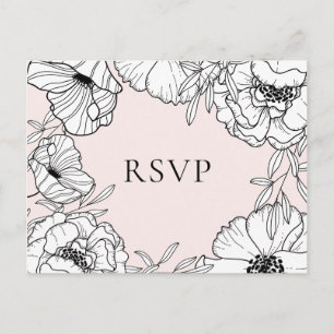 Roze Botanische Trouw RSVP-ansichtkaart II Uitnodiging Briefkaart
