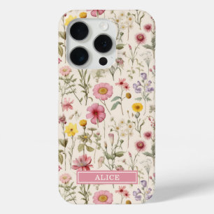 Roze Botanische Waterverf Bloemige Naam iPhone 15 Pro Case