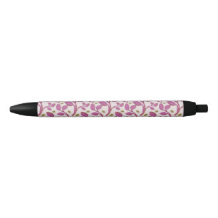 Roze botanische wijnstokpatroon Elegant bloemenb Zwarte Inkt Pen