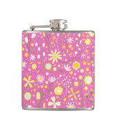 Roze Botanische Wildbloem Bloemen Heupfles (Voorkant)